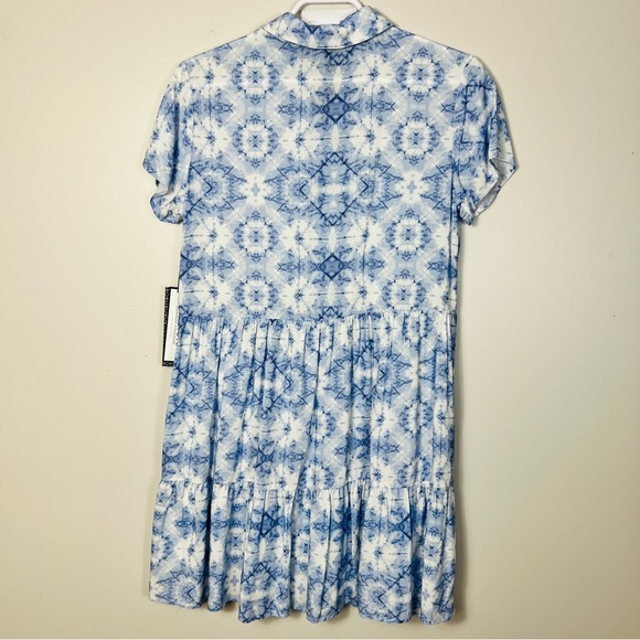 NWT Motion Blue& White Button Front Ruffle Pattern Midi Dress Women Size S - Picture 14 of 15